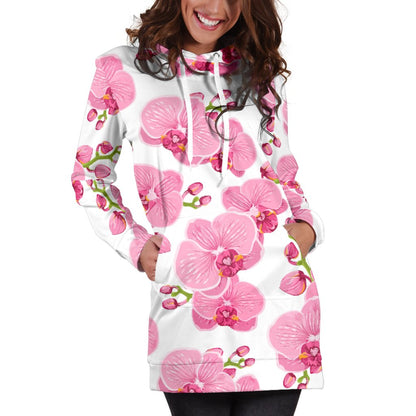 Orchid Pink Pattern Print Design OR07 Women Hoodie Dress
