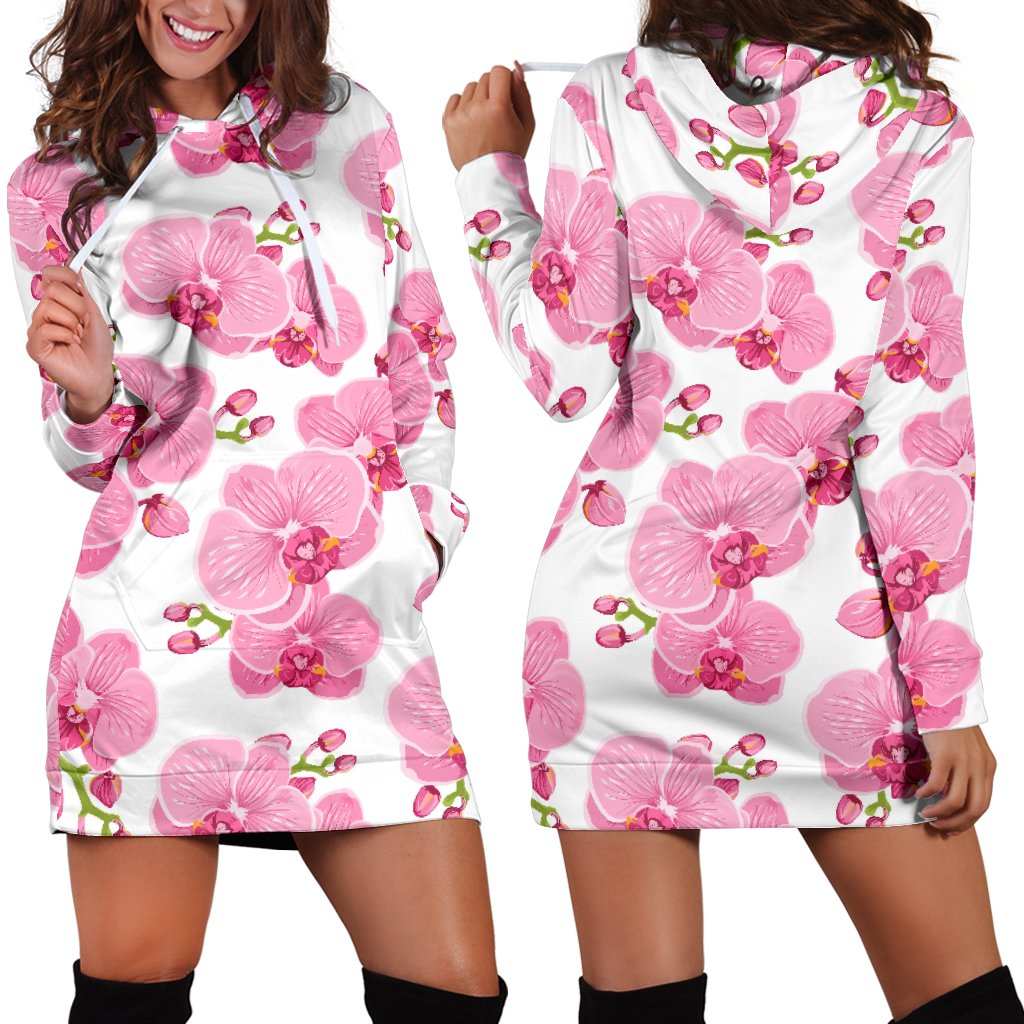Orchid Pink Pattern Print Design OR07 Women Hoodie Dress