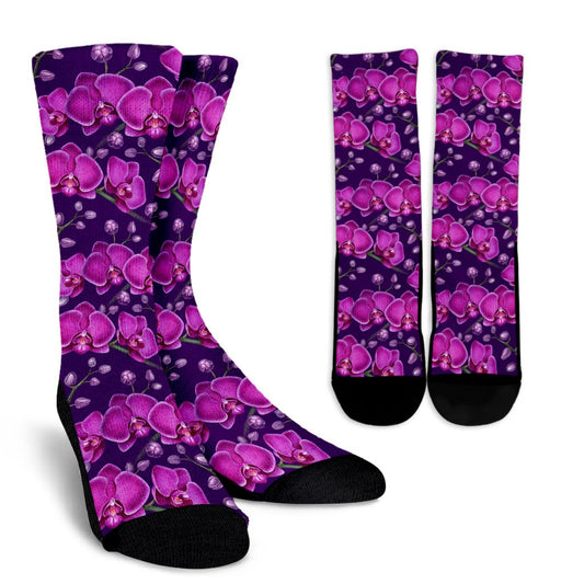 Orchid Purple Pattern Print Design OR02 Crew Socks-JORJUNE.COM