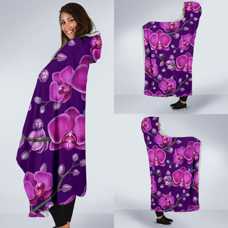 Orchid Purple Pattern Print Design OR02 Hooded Blanket-JORJUNE.COM