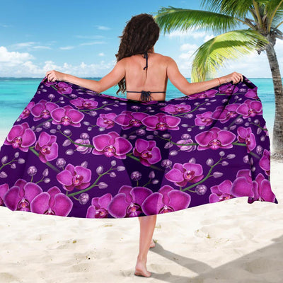 Orchid Purple Pattern Print Design OR02 Sarong Pareo Wrap-JORJUNE.COM