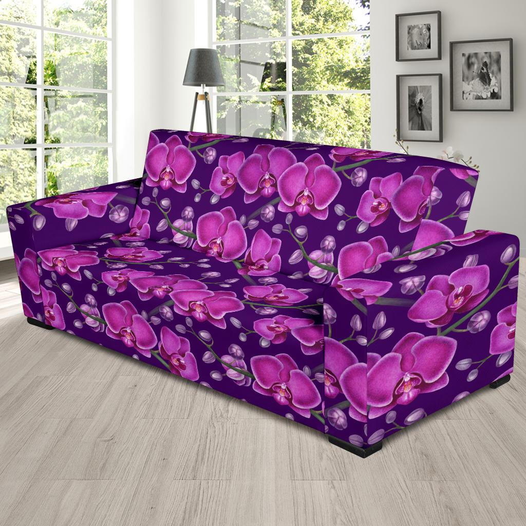 Orchid Purple Pattern Print Design OR02 Sofa Slipcover-JORJUNE.COM
