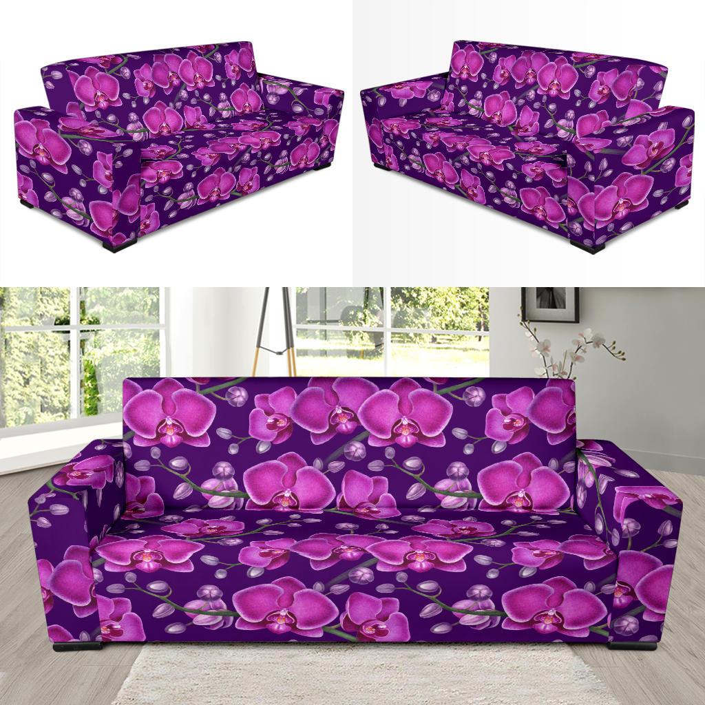 Orchid Purple Pattern Print Design OR02 Sofa Slipcover-JORJUNE.COM