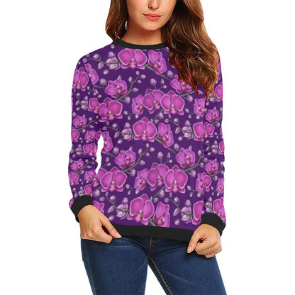 Orchid Purple Pattern Print Design OR02 Women Long Sleeve Sweatshirt-JorJune
