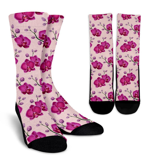 Orchid Purple Pattern Print Design OR04 Crew Socks-JORJUNE.COM