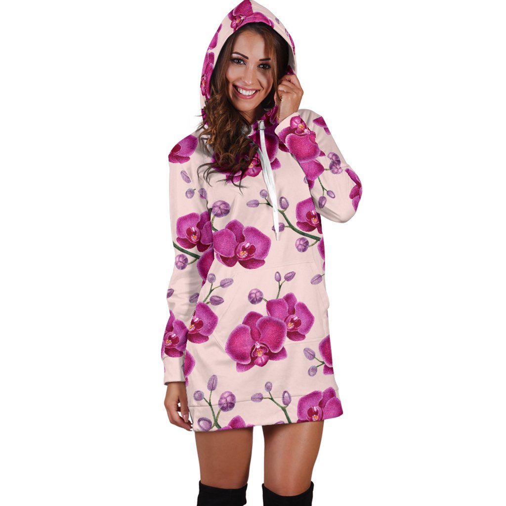 Orchid Purple Pattern Print Design OR04 Women Hoodie Dress