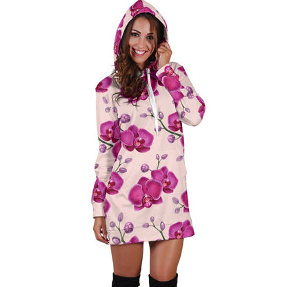 Orchid Purple Pattern Print Design OR04 Women Hoodie Dress