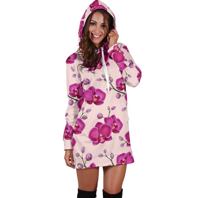 Orchid Purple Pattern Print Design OR04 Women Hoodie Dress