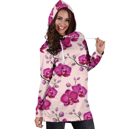 Orchid Purple Pattern Print Design OR04 Women Hoodie Dress