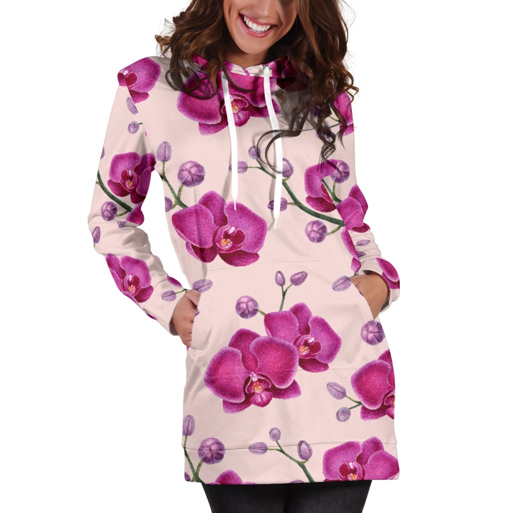 Orchid Purple Pattern Print Design OR04 Women Hoodie Dress