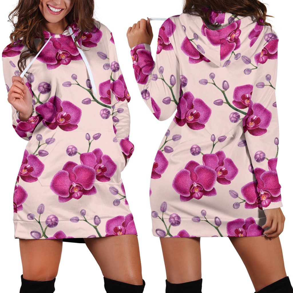 Orchid Purple Pattern Print Design OR04 Women Hoodie Dress