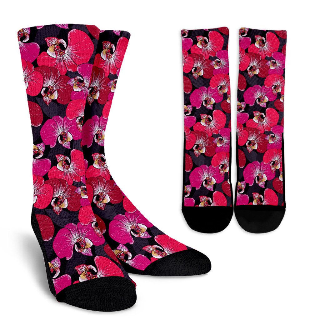 Orchid Red Pattern Print Design OR05 Crew Socks-JORJUNE.COM