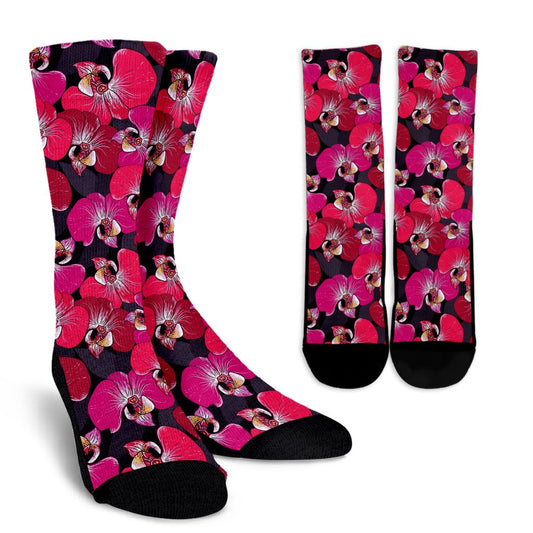 Orchid Red Pattern Print Design OR05 Crew Socks-JORJUNE.COM