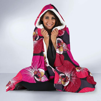 Orchid Red Pattern Print Design OR05 Hooded Blanket-JORJUNE.COM