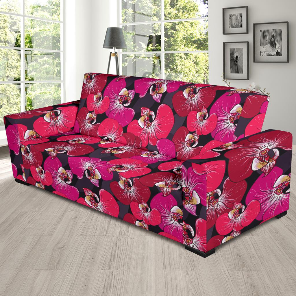 Orchid Red Pattern Print Design OR05 Sofa Slipcover-JORJUNE.COM