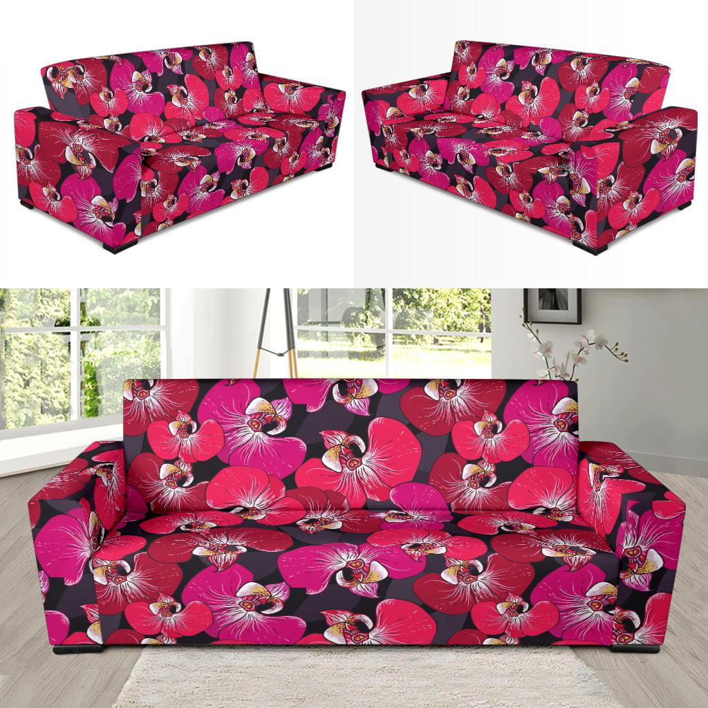 Orchid Red Pattern Print Design OR05 Sofa Slipcover-JORJUNE.COM