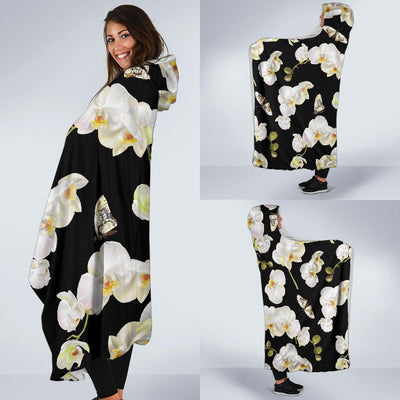 Orchid White Pattern Print Design OR011 Hooded Blanket-JORJUNE.COM