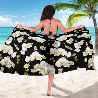 Orchid White Pattern Print Design OR011 Sarong Pareo Wrap-JORJUNE.COM