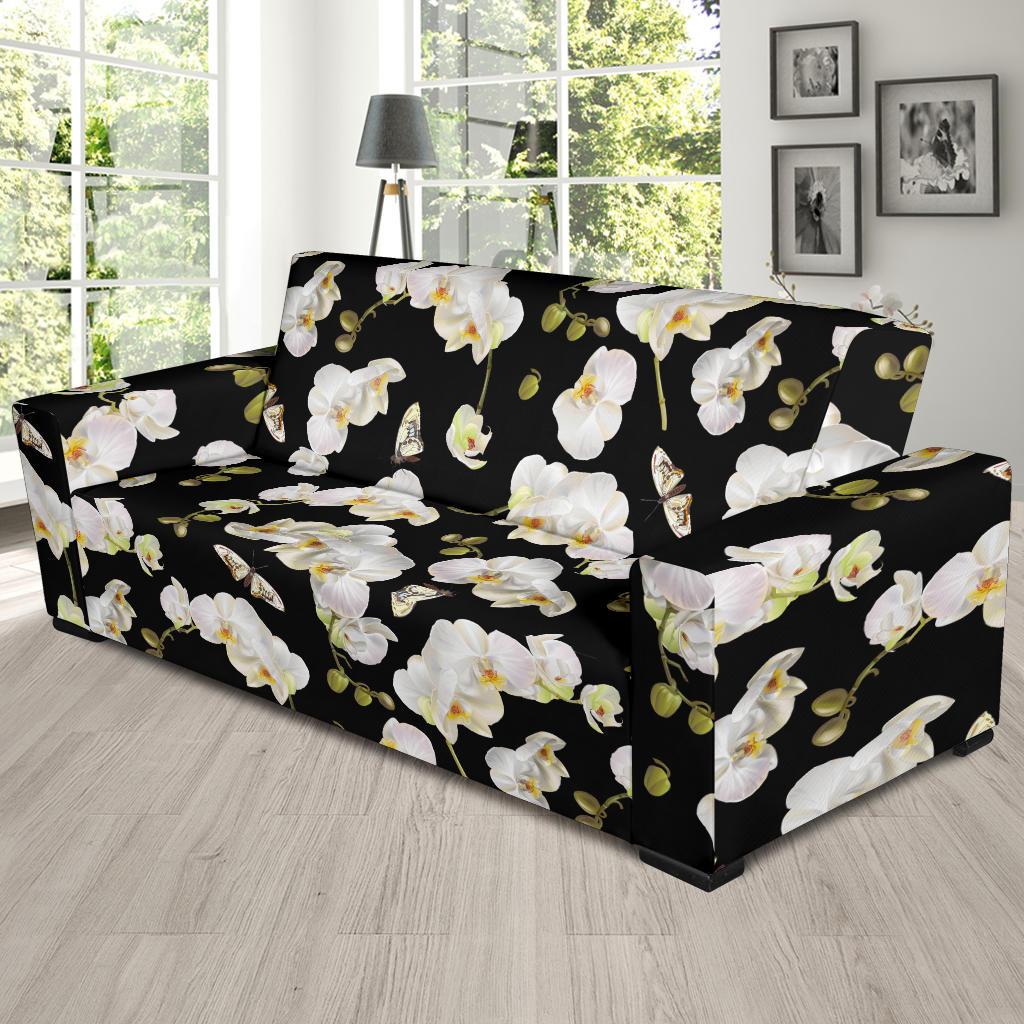 Orchid White Pattern Print Design OR011 Sofa Slipcover-JORJUNE.COM