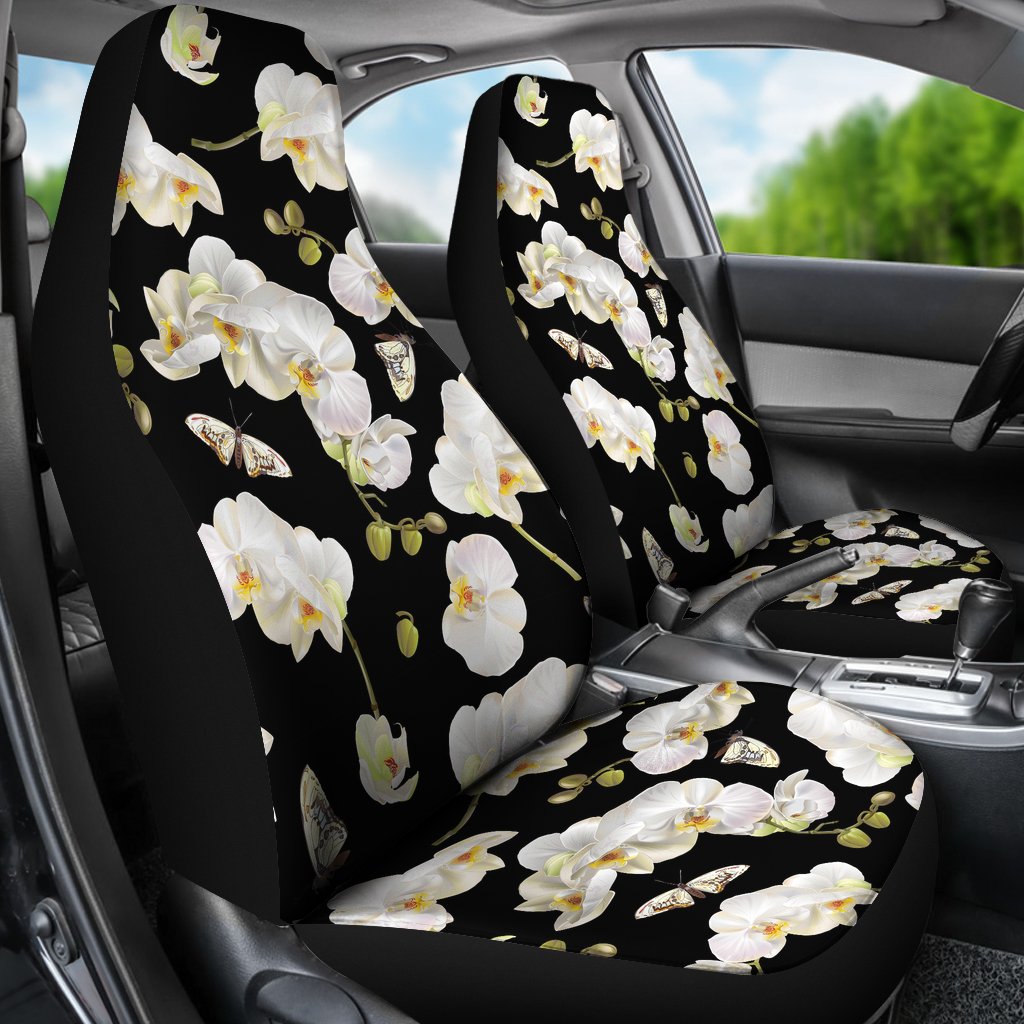 Orchid White Pattern Print Design OR011 Universal Fit Car Seat Covers-JorJune