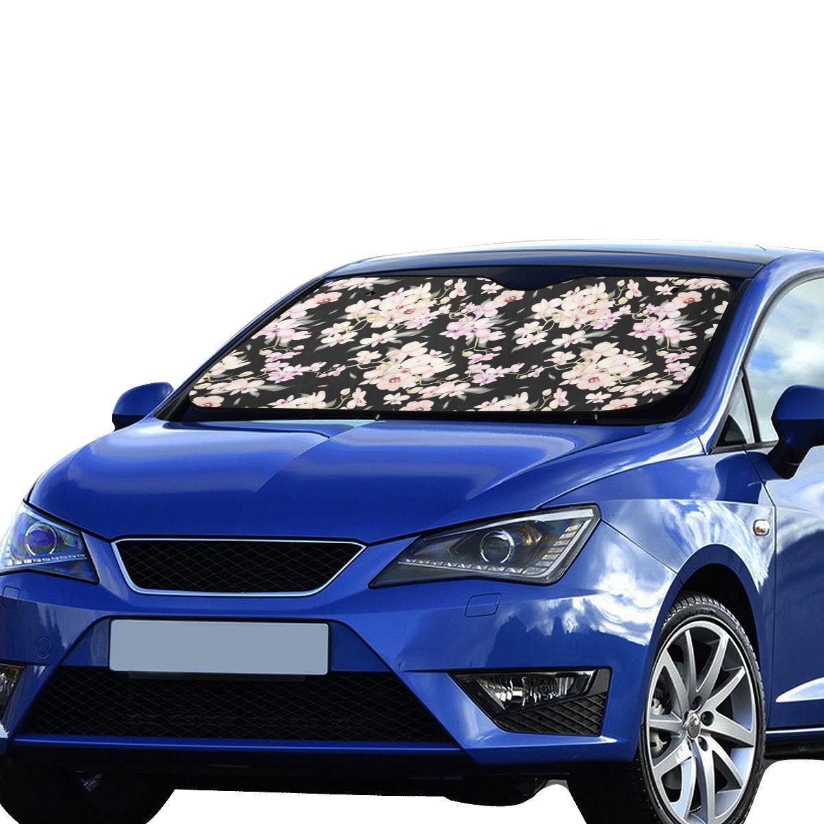 Orchid White Pattern Print Design OR03 Car Sun Shade-JorJune