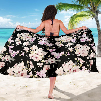 Orchid White Pattern Print Design OR03 Sarong Pareo Wrap-JORJUNE.COM