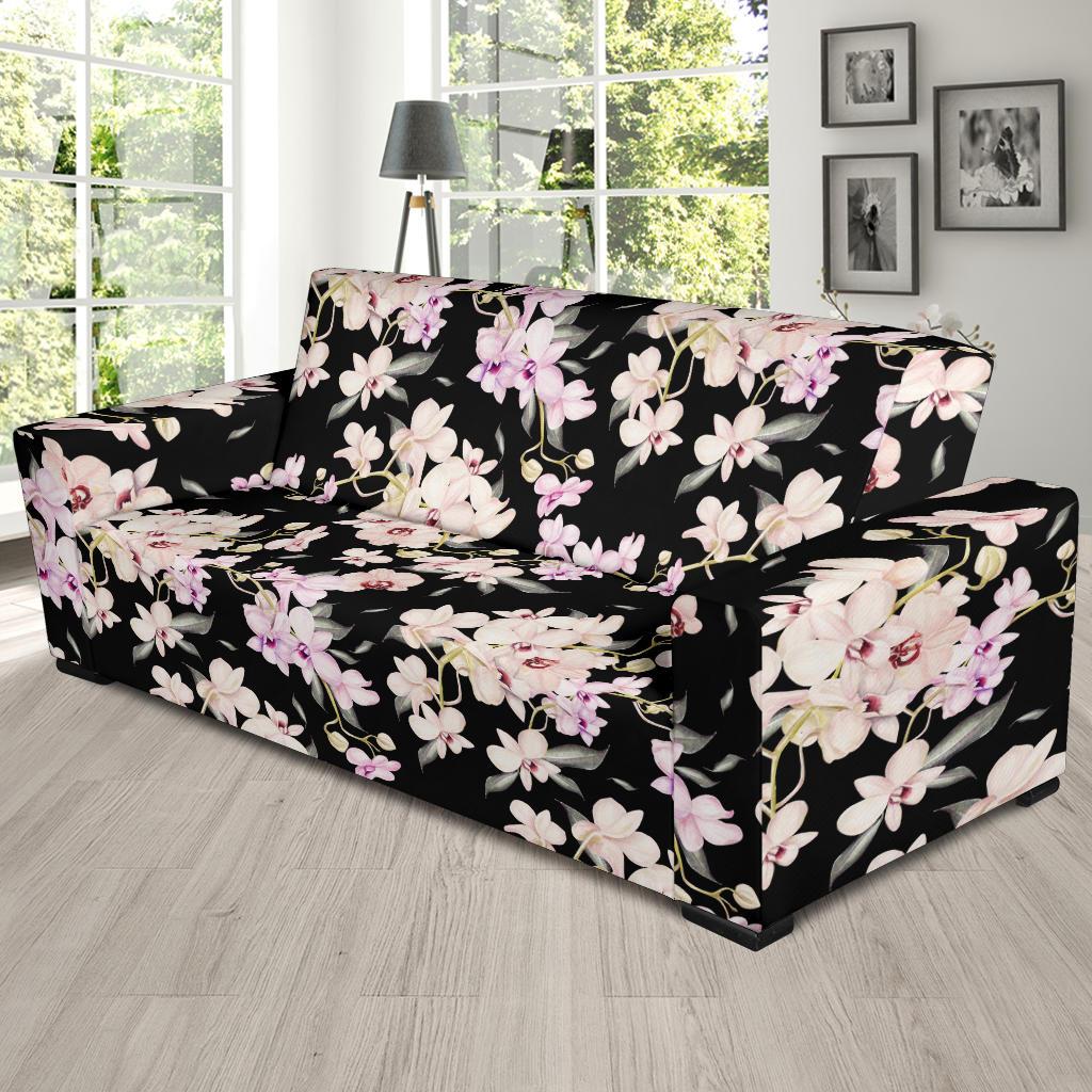Orchid White Pattern Print Design OR03 Sofa Slipcover-JORJUNE.COM