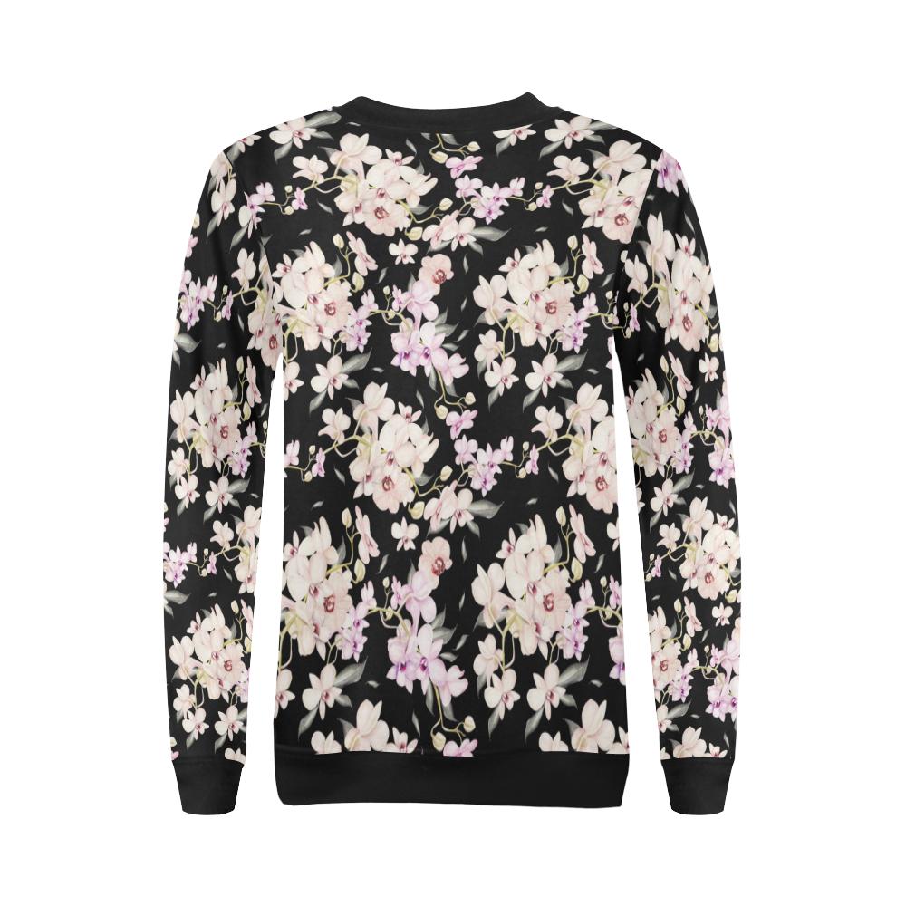 Orchid White Pattern Print Design OR03 Women Long Sleeve Sweatshirt-JorJune