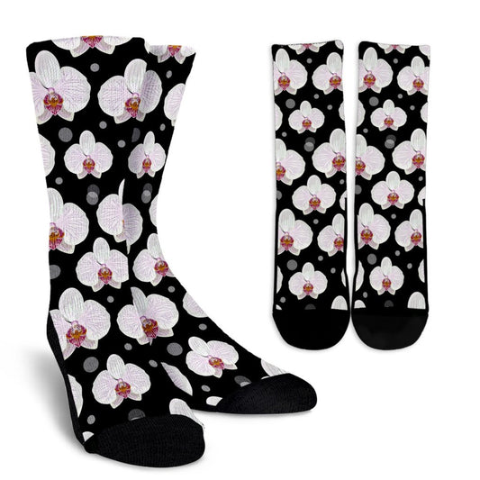 Orchid White Pattern Print Design OR09 Crew Socks-JORJUNE.COM
