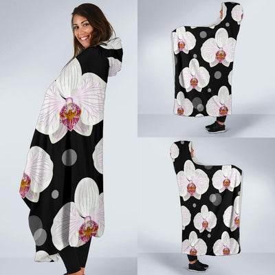 Orchid White Pattern Print Design OR09 Hooded Blanket-JORJUNE.COM