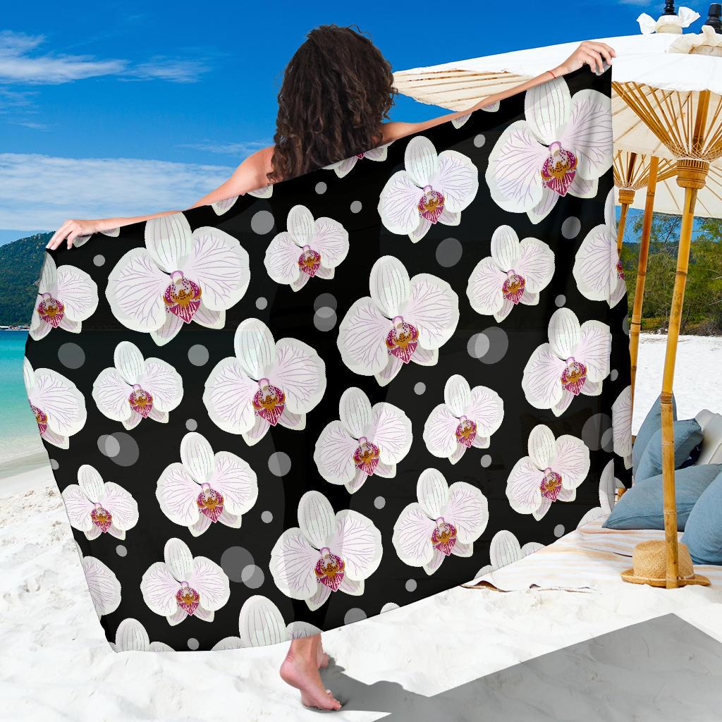 Orchid White Pattern Print Design OR09 Sarong Pareo Wrap-JORJUNE.COM