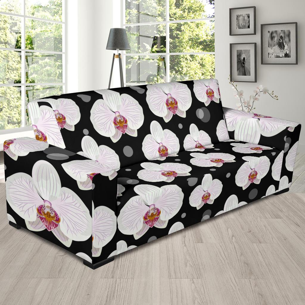 Orchid White Pattern Print Design OR09 Sofa Slipcover-JORJUNE.COM