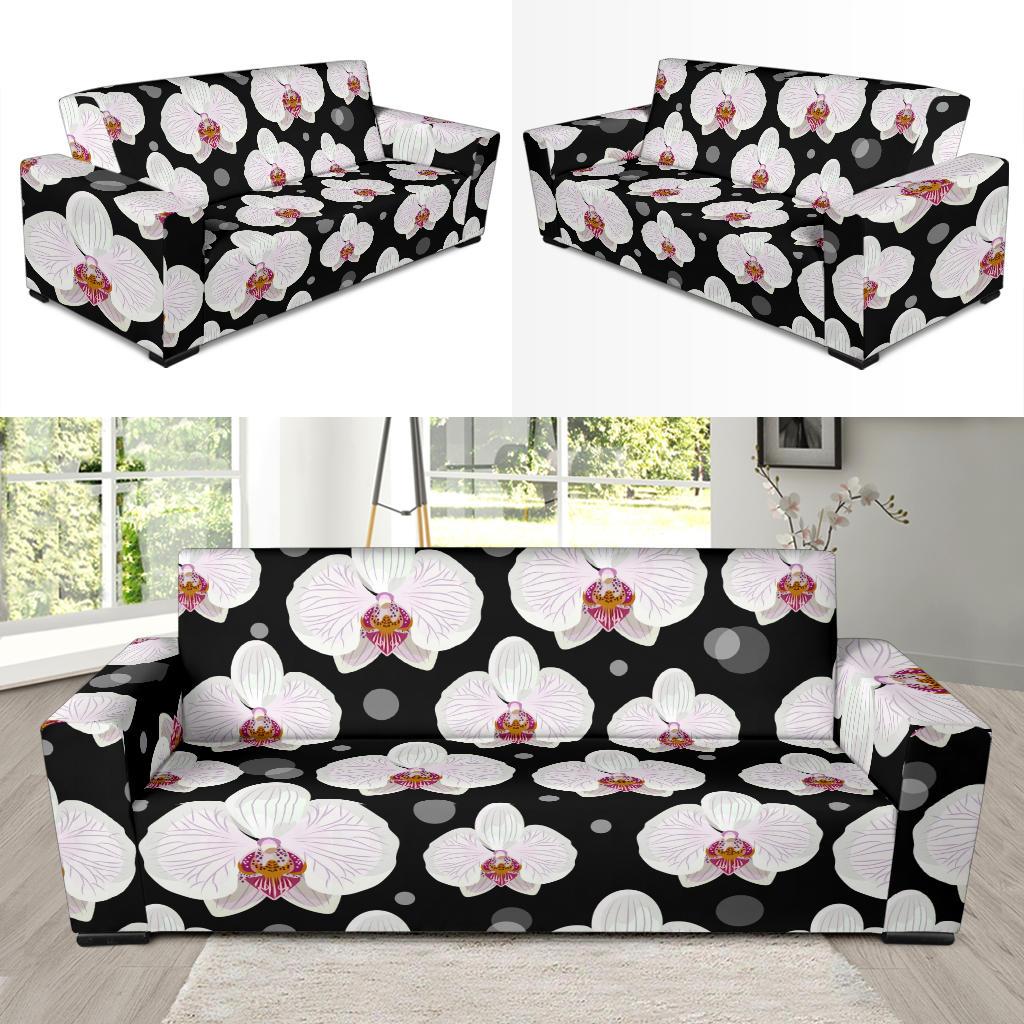 Orchid White Pattern Print Design OR09 Sofa Slipcover-JORJUNE.COM