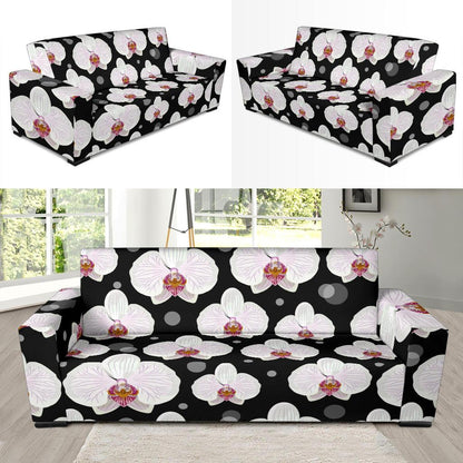 Orchid White Pattern Print Design OR09 Sofa Slipcover-JORJUNE.COM