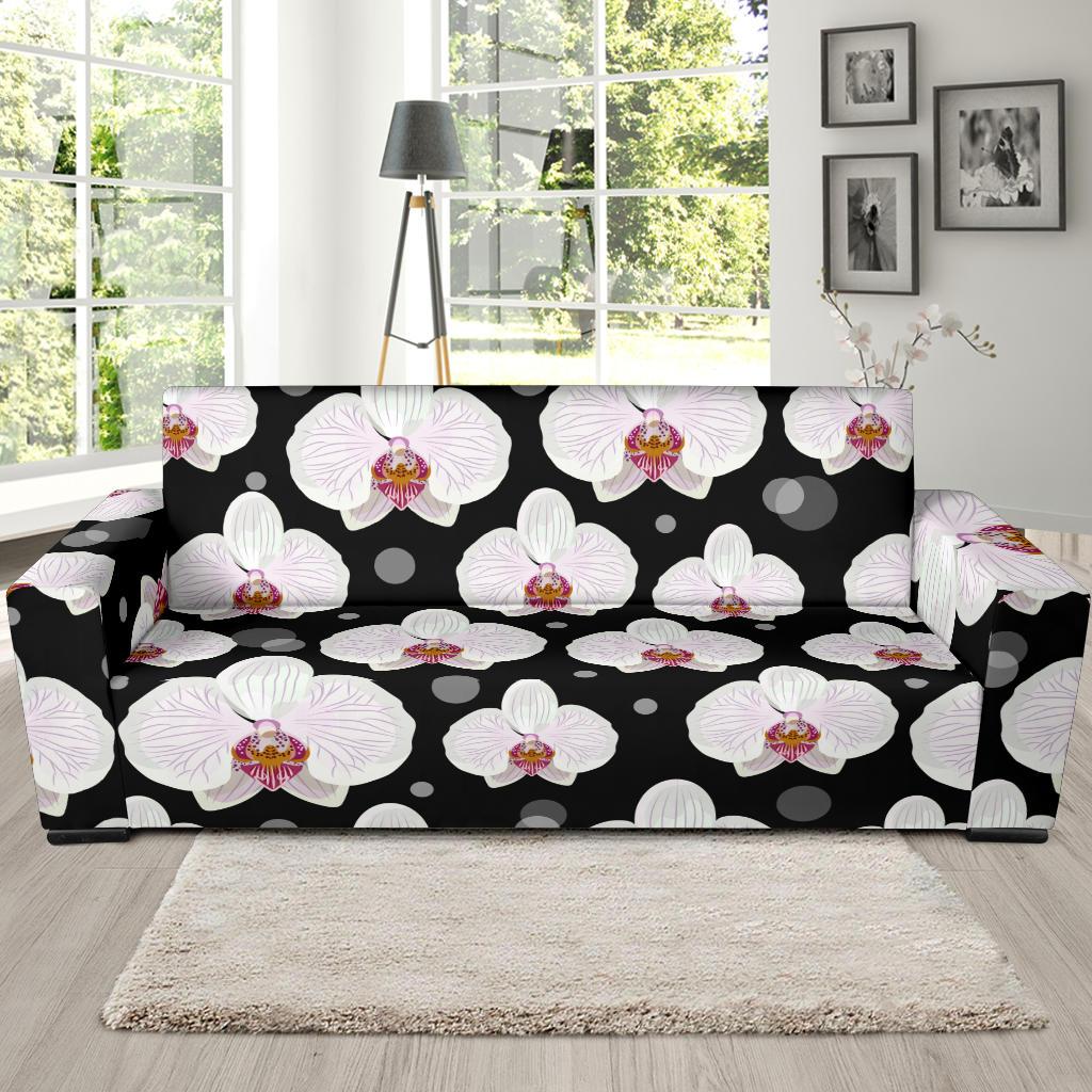 Orchid White Pattern Print Design OR09 Sofa Slipcover-JORJUNE.COM