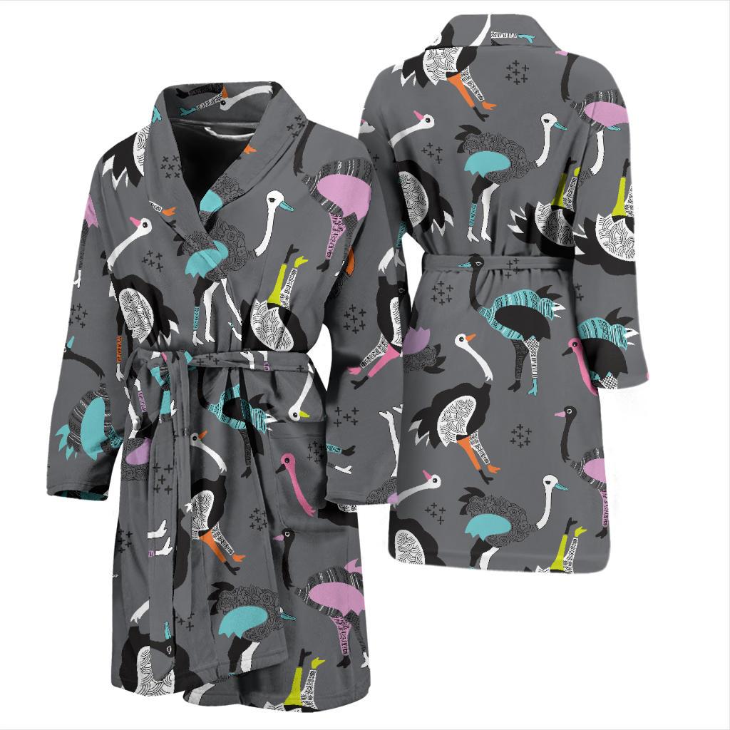 Ostrich Pattern Print Design 01 Men Bathrobe-JORJUNE.COM