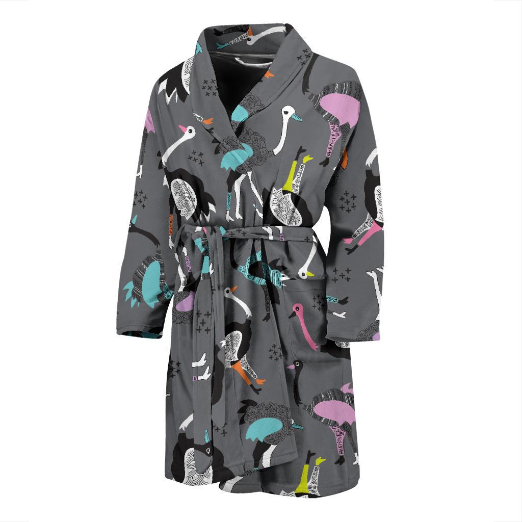 Ostrich Pattern Print Design 01 Men Bathrobe-JORJUNE.COM