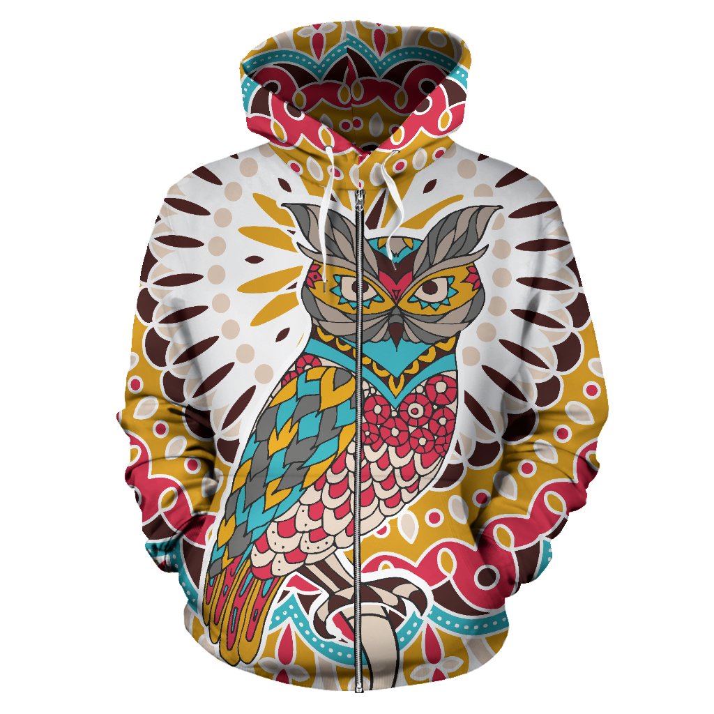Owl Colorful All Over Zip Up Hoodie