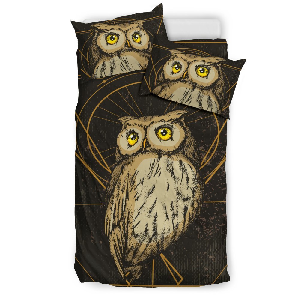 Owl Geometric Line Duvet Cover Bedding Set