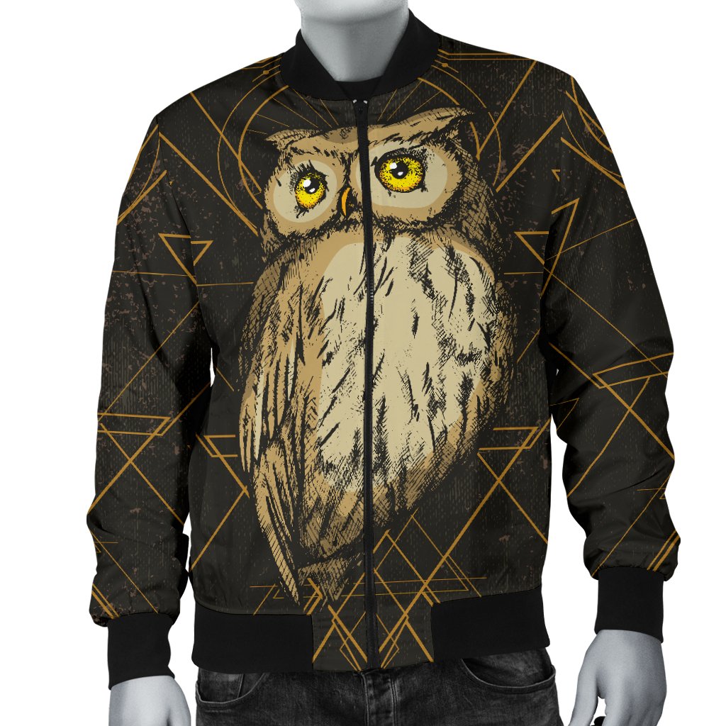 Owl Geometric Line Men Casual Bomber Jacket