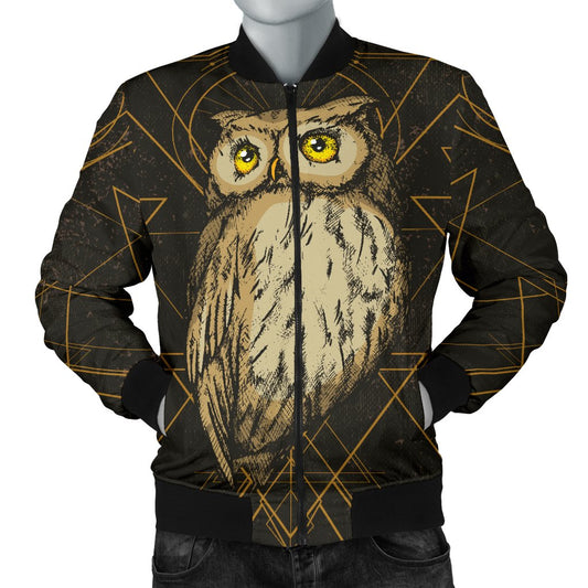 Owl Geometric Line Men Casual Bomber Jacket