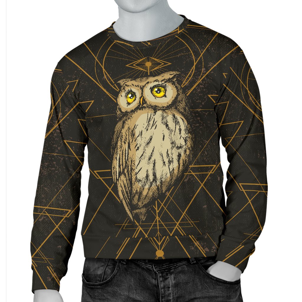 Owl Geometric Line Men Crewneck Sweatshirt