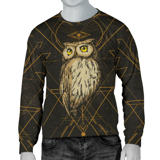 Owl Geometric Line Men Crewneck Sweatshirt