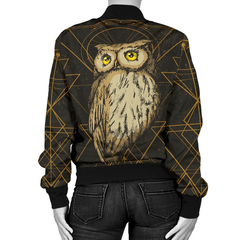 Owl Geometric Line Women Casual Bomber Jacket