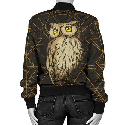 Owl Geometric Line Women Casual Bomber Jacket