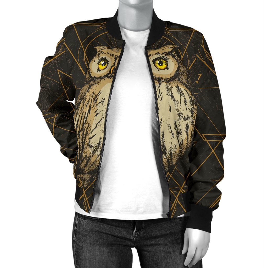 Owl Geometric Line Women Casual Bomber Jacket