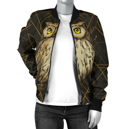 Owl Geometric Line Women Casual Bomber Jacket