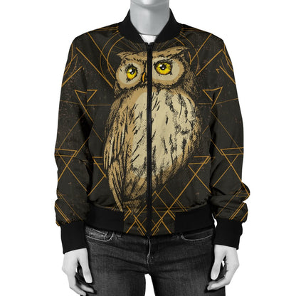 Owl Geometric Line Women Casual Bomber Jacket