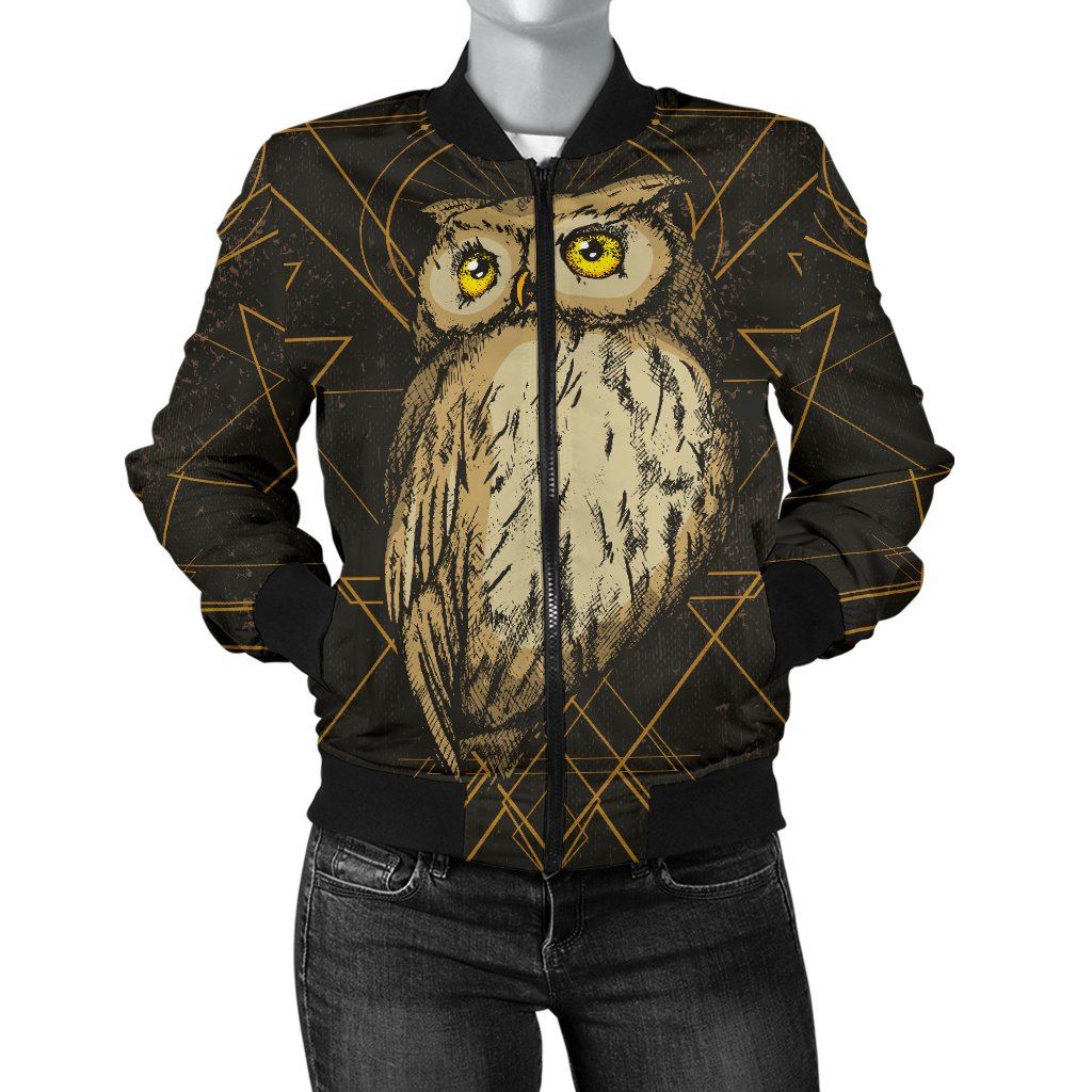 Owl Geometric Line Women Casual Bomber Jacket