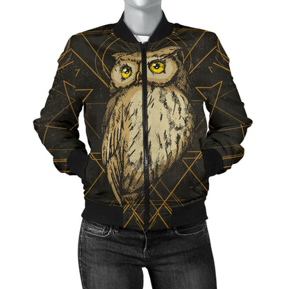 Owl Geometric Line Women Casual Bomber Jacket